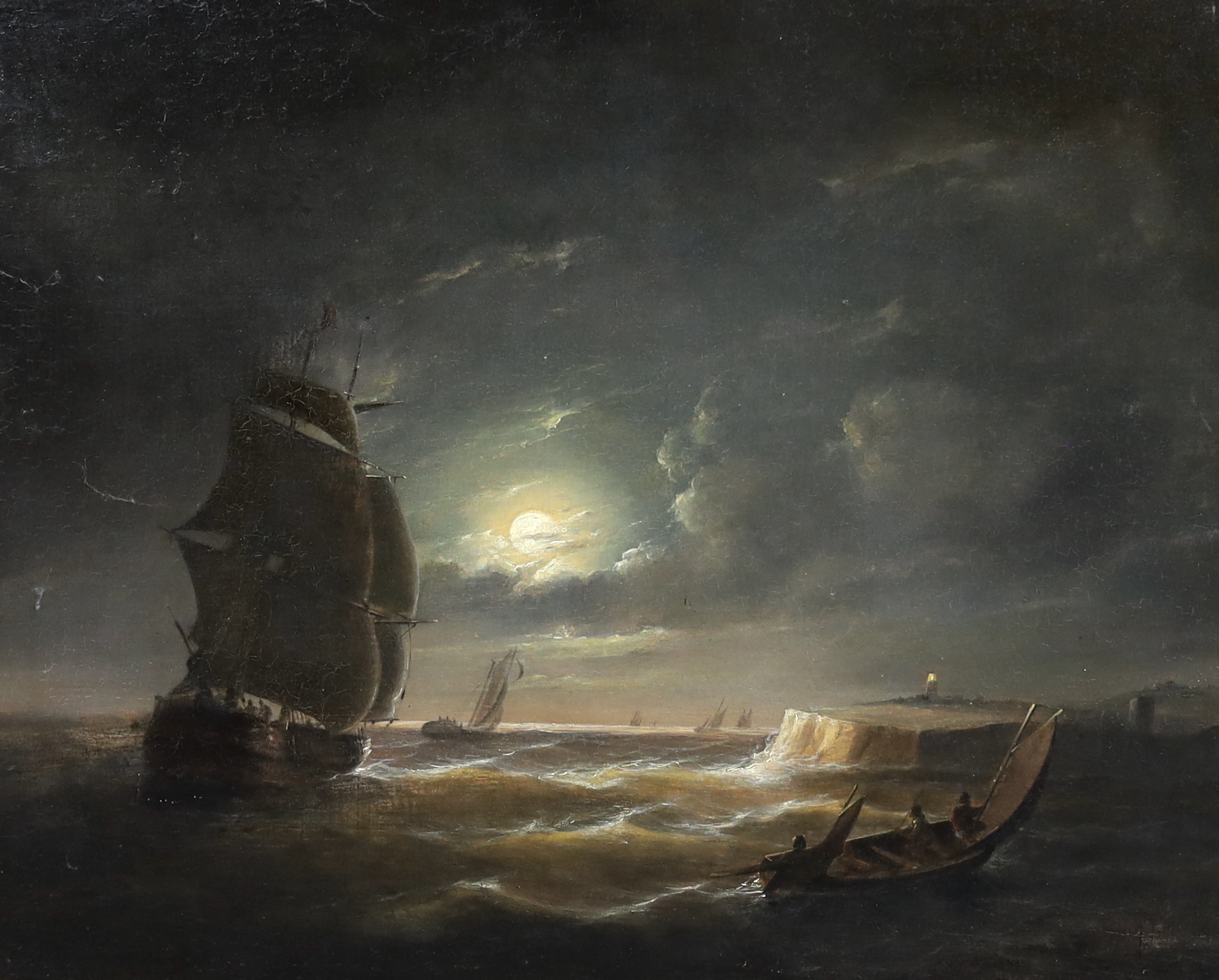 Attributed to John Wilson Carmichael (British, 1799-1868), 'Off Dover', oil on panel, 50 x 62cm